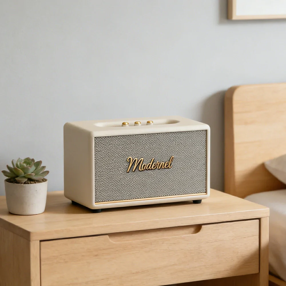 NEVORA Retro Bluetooth Speaker 60W Powerful Sound Dolby Surround Deep Bass Classic Knob Design - White - Image 4