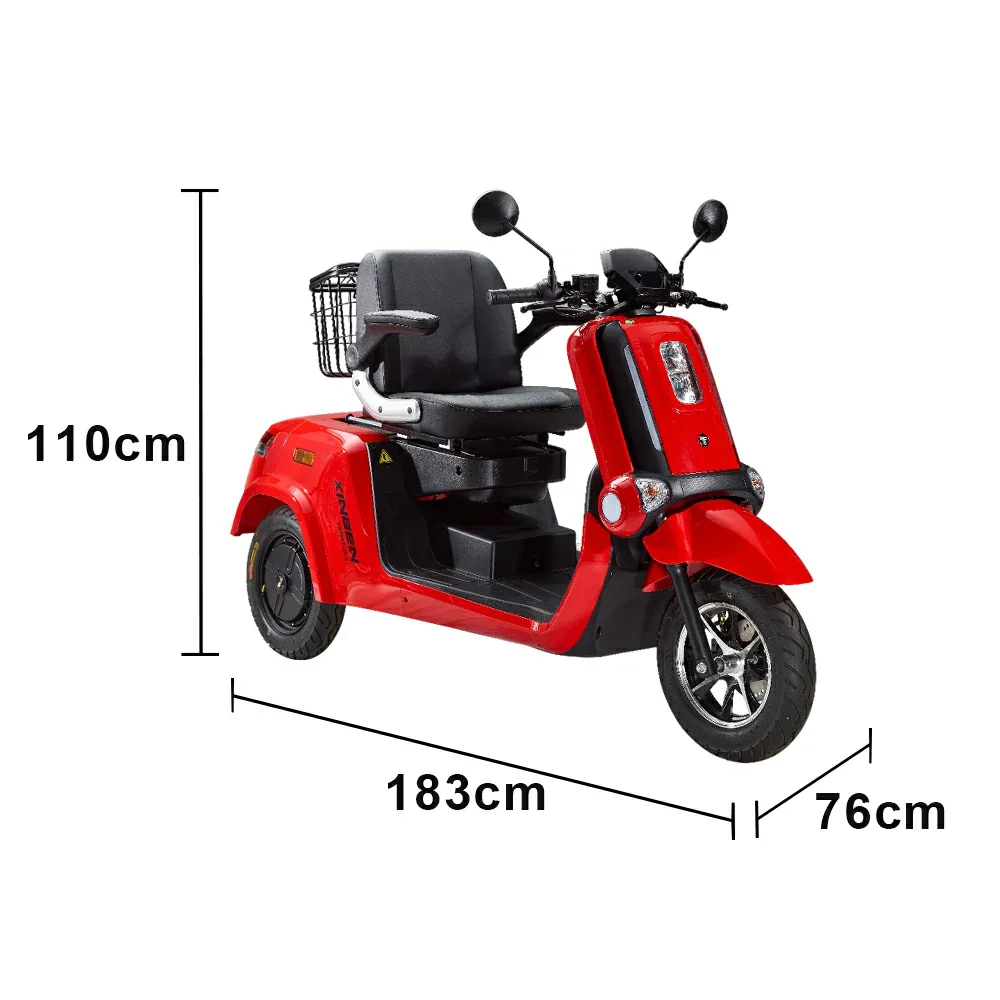 ROLLUX E2 Dual Motors 1000W 3 Wheels Mobility Scooter / With A Roof Overhang - Red - Image 6