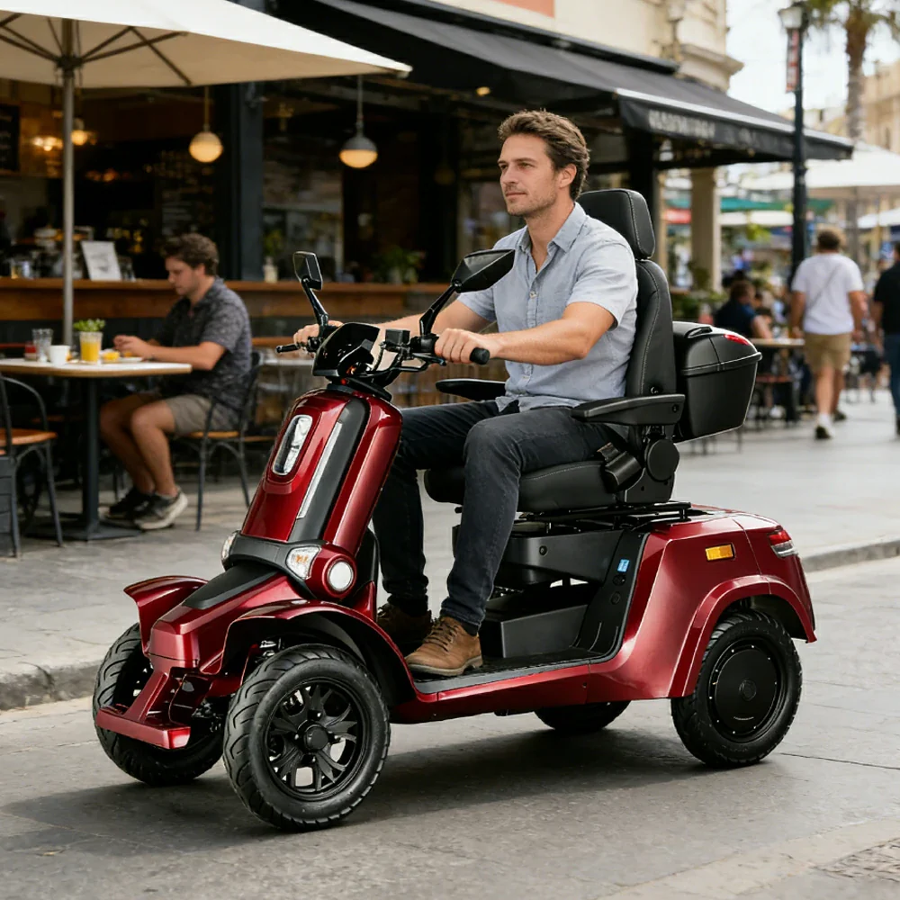 ROLLUX E4 1000W 4 Wheels Mobility Scooter 300KG Weight Capacity - Red - Image 5