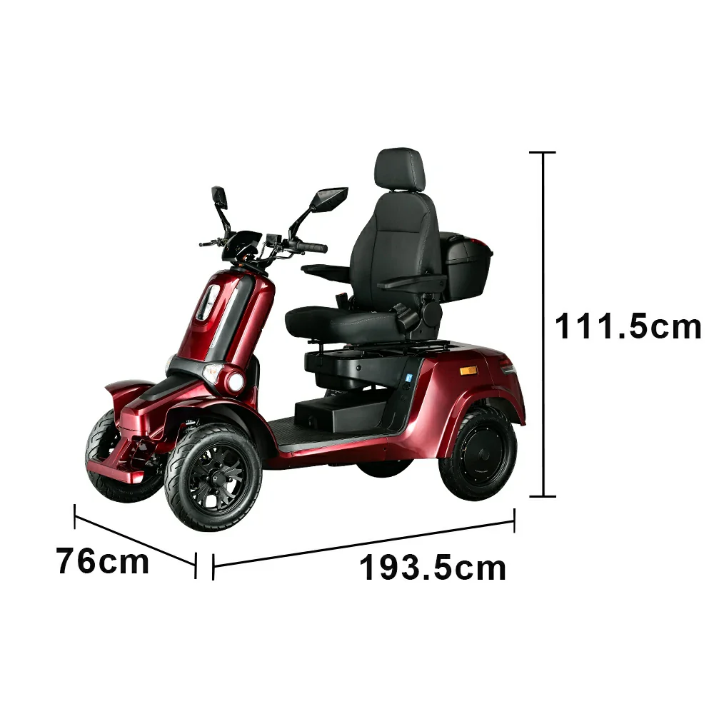 ROLLUX E4 800W×2 4-Wheel Mobility Scooter 300KG Weight Capacity with Lead-Acid Battery - Red - Image 6