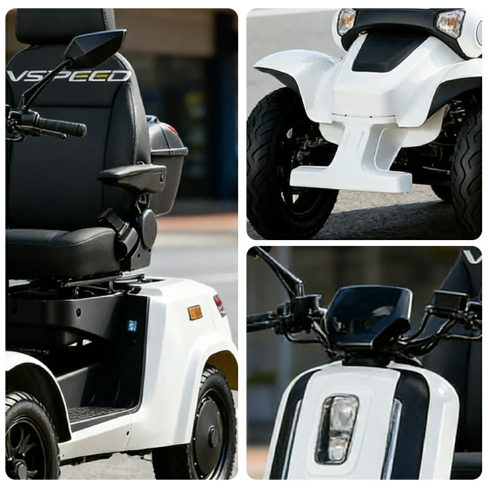 ROLLUX E4 800W×2 4-Wheel Mobility Scooter 300KG Weight Capacity with Lead-Acid Battery - White - Image 3