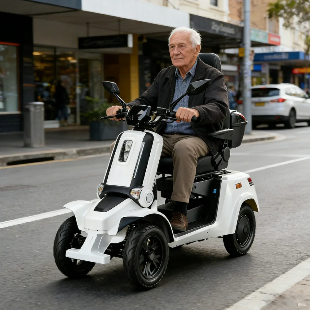 ROLLUX E4 800W×2 4-Wheel Mobility Scooter 300KG Weight Capacity with Lithium Battery - White - Image 5