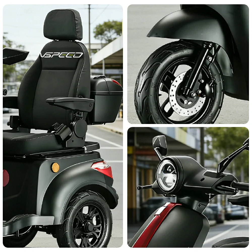 ROLLUX 1000W Electric Mobility Scooter 25km/h Three-Speed Ride with Adjustable Seat & Rear Trunk for Daily Travel ( F1 ) - Black - Image 3