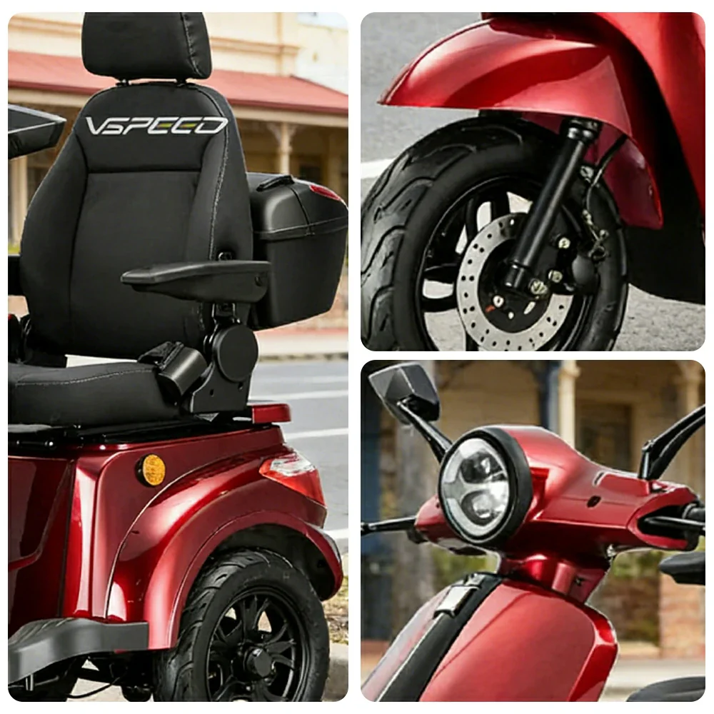 ROLLUX 1000W Electric Mobility Scooter 25km/h Three-Speed Ride with Adjustable Seat & Rear Trunk for Daily Travel ( F1 ) - Red - Image 3