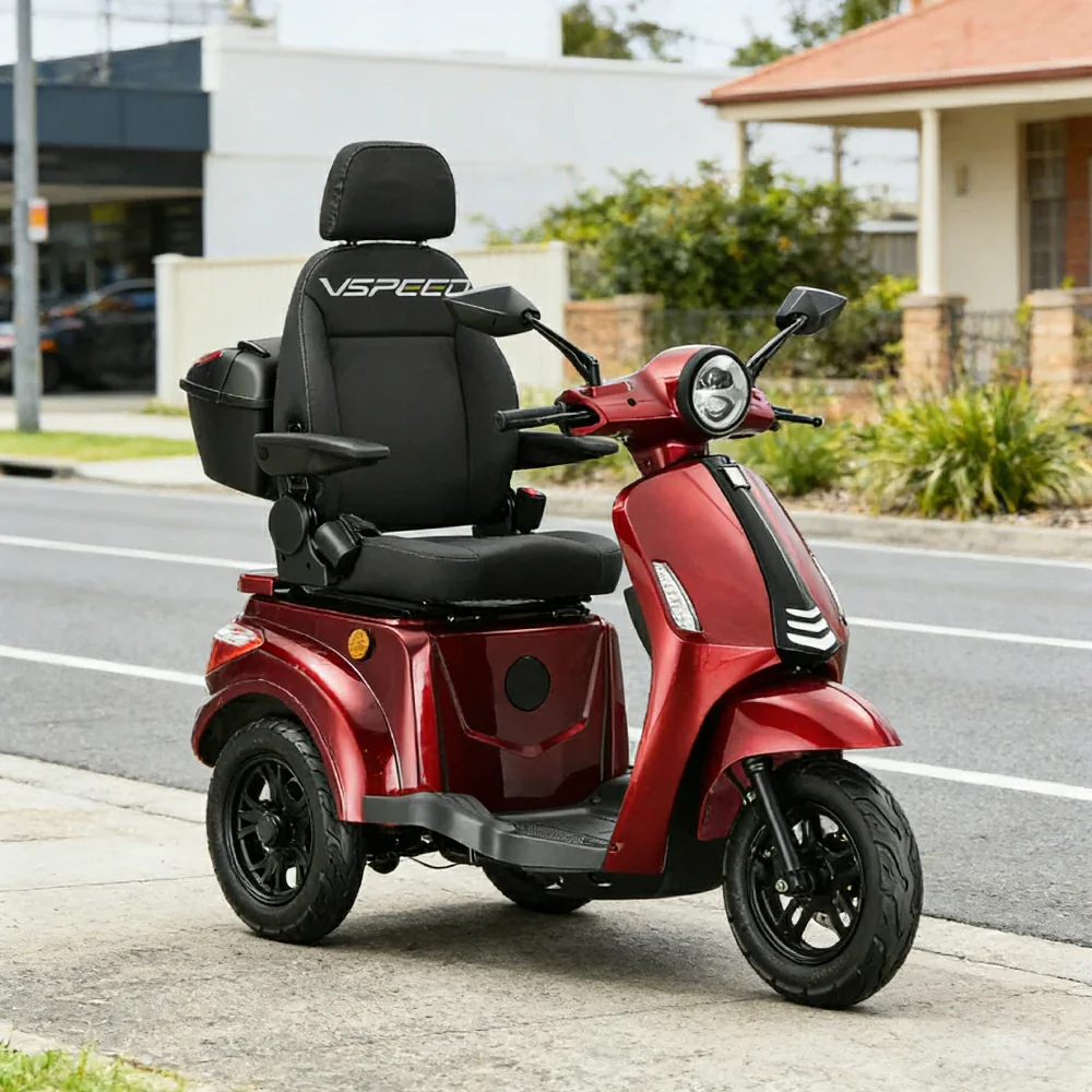 ROLLUX 1000W Electric Mobility Scooter 25km/h Three-Speed Ride with Adjustable Seat & Rear Trunk for Daily Travel ( F1 ) - Red - Image 4
