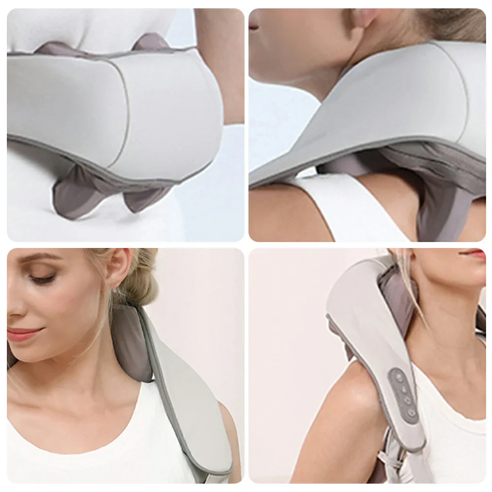 RELAXA Hands-Free Neck Massager with Heat, Quiet Cordless Massage, Breathable Fabric & PU Leather, Clip-On Ergonomic Design - Image 3