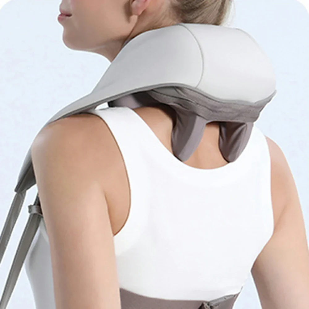 RELAXA Hands-Free Neck Massager with Heat, Quiet Cordless Massage, Breathable Fabric & PU Leather, Clip-On Ergonomic Design - Image 4