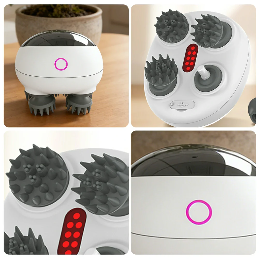 RELAXA Scalp Massager, Four-Claw Kneading Massage, Soft Silicone Heads, IPX7 Waterproof Cordless Design - Grey - Image 3