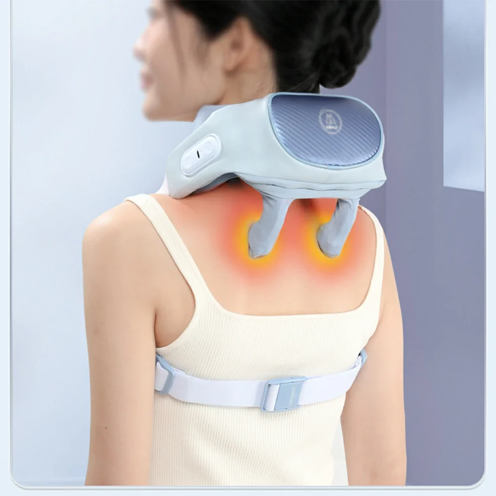 RELAXA Wireless Neck Massager with Heat Deep Kneading Massage Soft Silicone Heads Adjustable Straps Portable Relaxation Device - Blue - Image 2