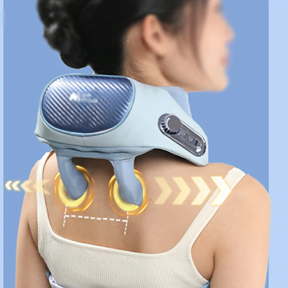 RELAXA Wireless Neck Massager with Heat Deep Kneading Massage Soft Silicone Heads Adjustable Straps Portable Relaxation Device - Blue - Image 4