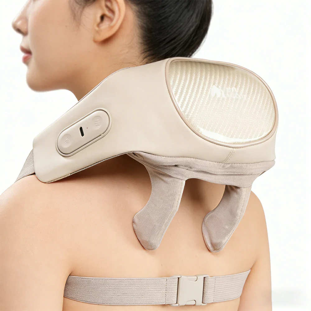 RELAXA Wireless Neck Massager with Heat Deep Kneading Massage Soft Silicone Heads Adjustable Straps Portable Relaxation Device - Gold - Image 2