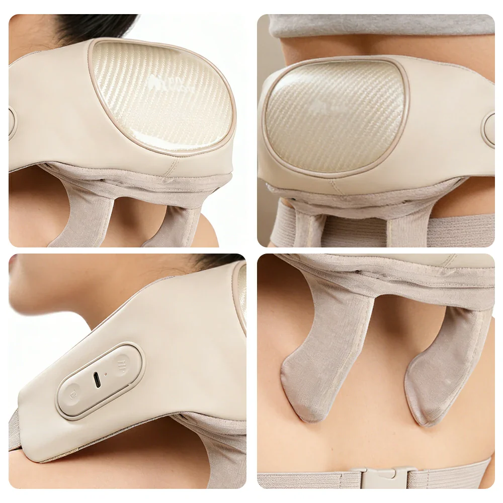 RELAXA Wireless Neck Massager with Heat Deep Kneading Massage Soft Silicone Heads Adjustable Straps Portable Relaxation Device - Gold - Image 3