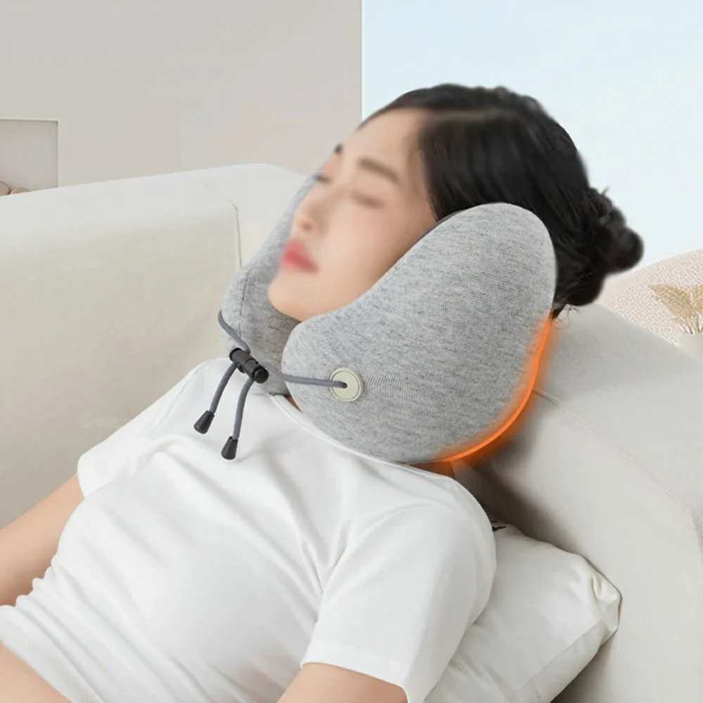 RELAXA Heated Neck Support Massager, Temperature-Controlled Heat & Kneading Massage, Plush Fabric, Ergonomic U-Shaped 3D Design - Grey - Image 2