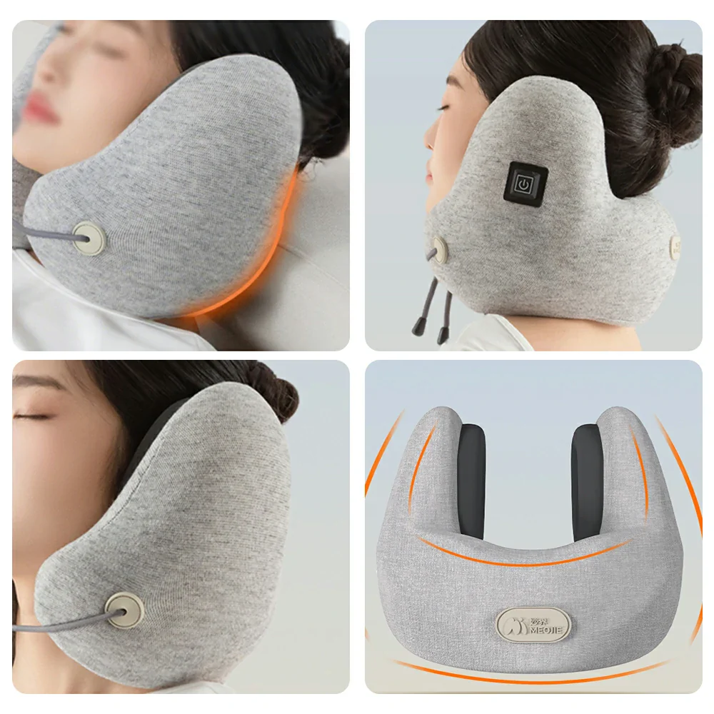 RELAXA Heated Neck Support Massager, Temperature-Controlled Heat & Kneading Massage, Plush Fabric, Ergonomic U-Shaped 3D Design - Grey - Image 3