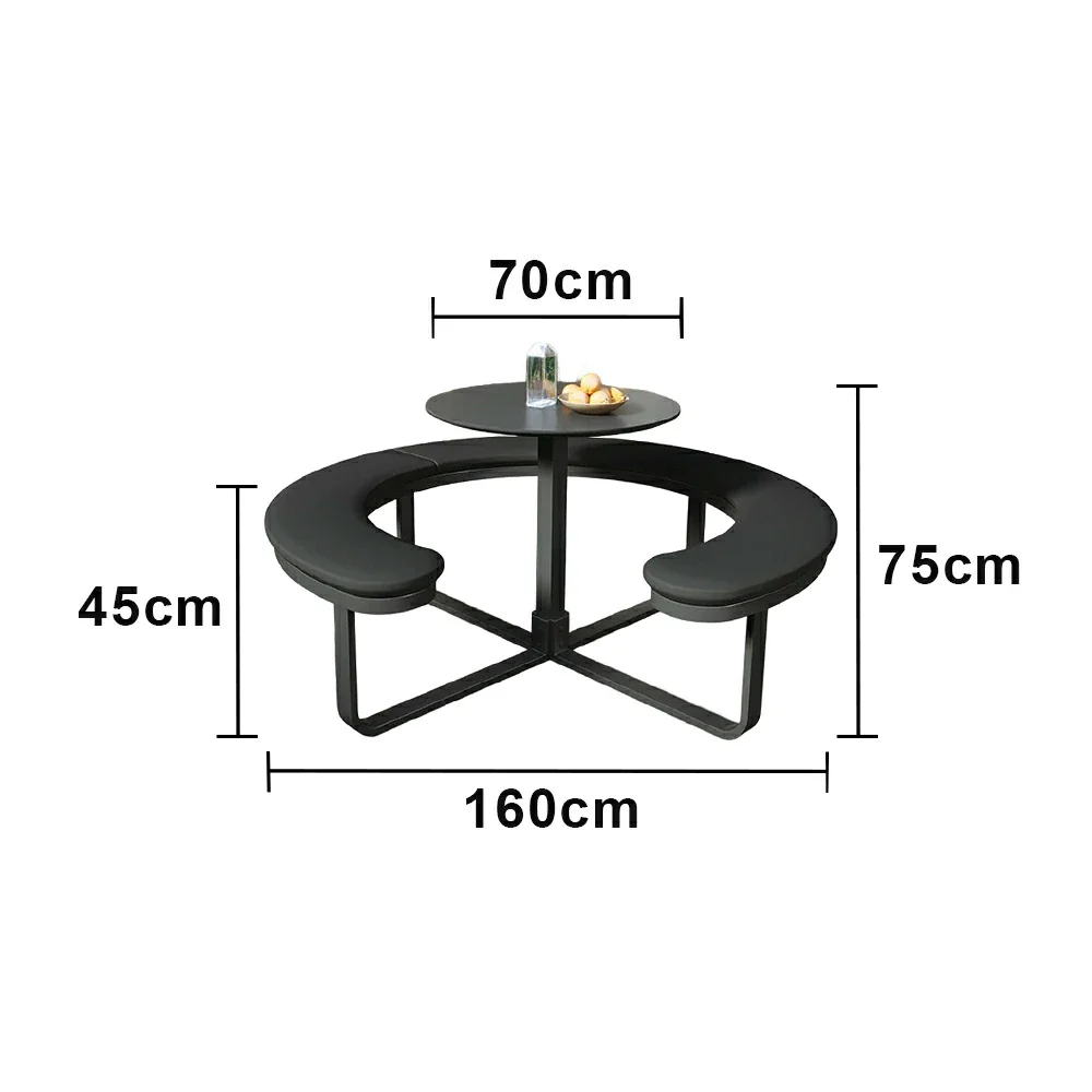 SOLARA Outdoor Round Picnic Table Set - Integrated Circular Bench Seating, Iron Surface Upholstered Seats, Iron Frame, 150/160/180cm Garden Patio Dining Table - Black - Image 11