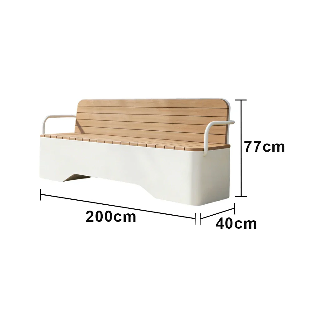 SOLARA Outdoor Garden Bench - Wood-Plastic Slatted Seat with Iron Frame, 120/150/180/200cm Patio Park Seating Bench - White - Image 20