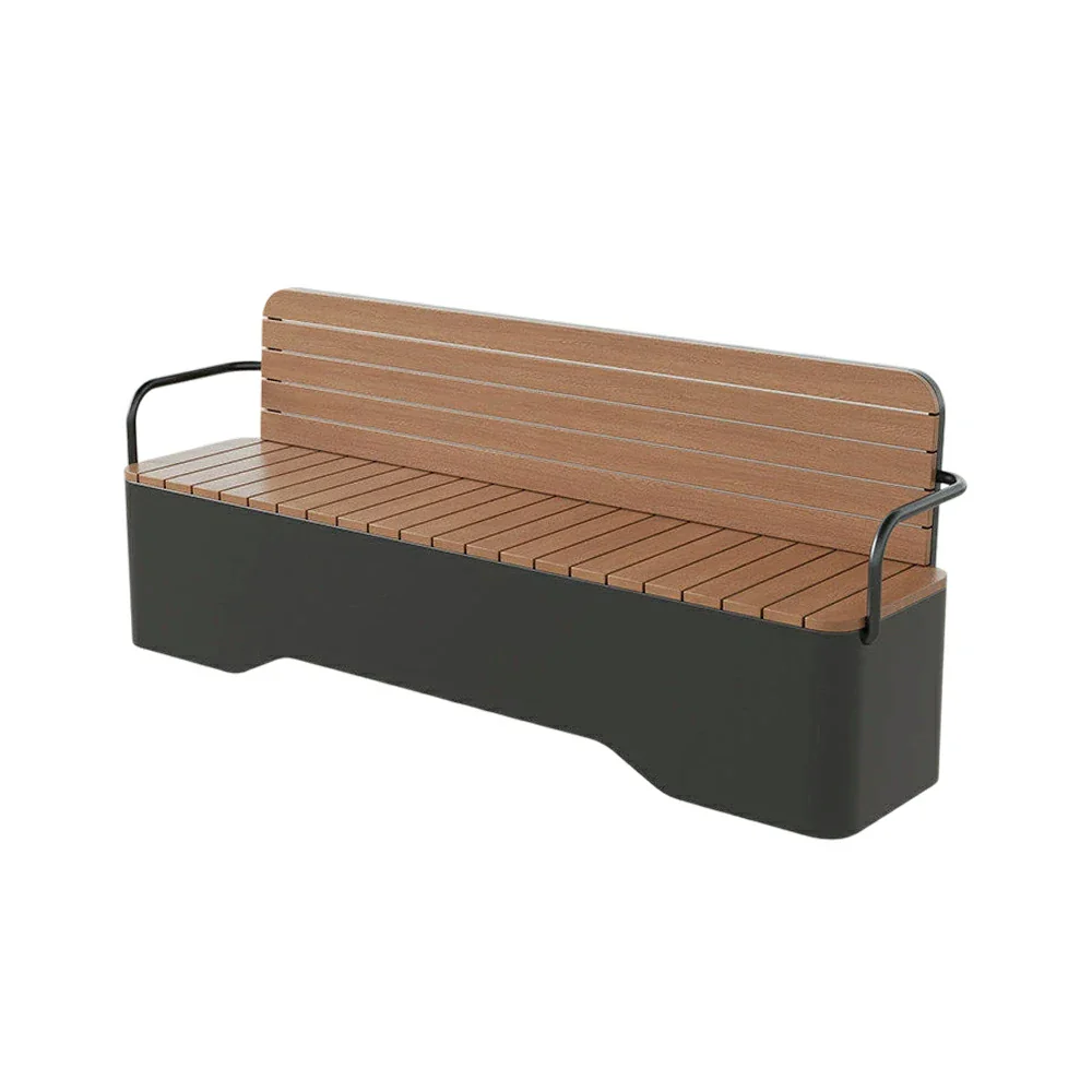 SOLARA Outdoor Garden Bench - Wood-Plastic Slatted Seat with Iron Frame, 120/150/180/200cm Patio Park Seating Bench - Black - Image 16