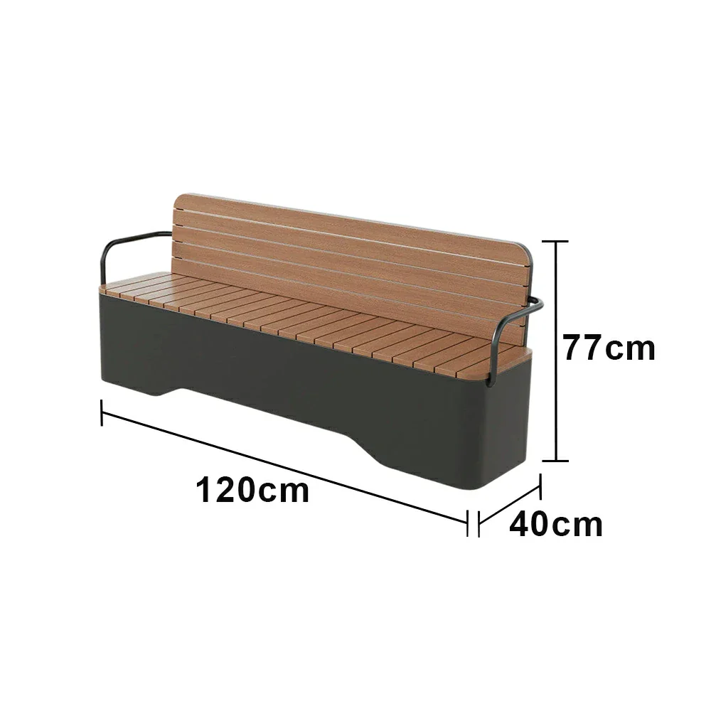 SOLARA Outdoor Garden Bench - Wood-Plastic Slatted Seat with Iron Frame, 120/150/180/200cm Patio Park Seating Bench - Black - Image 5