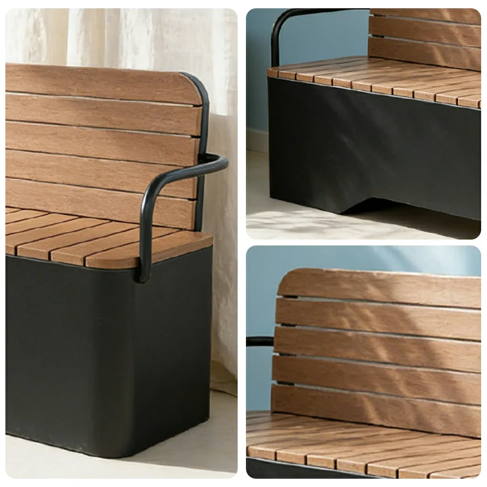SOLARA Outdoor Garden Bench - Wood-Plastic Slatted Seat with Iron Frame, 120/150/180/200cm Patio Park Seating Bench - Black - Image 8