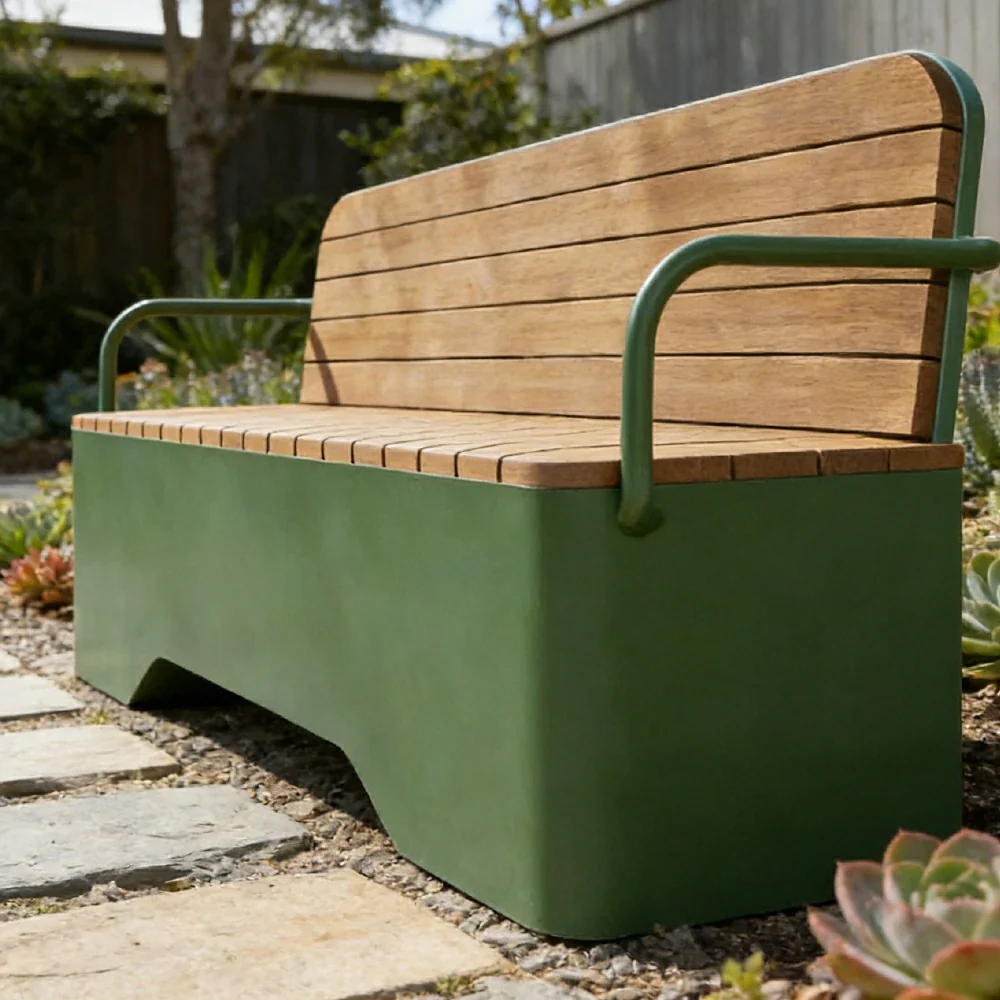 SOLARA Outdoor Garden Bench - Wood-Plastic Slatted Seat with Iron Frame, 120/150/180/200cm Patio Park Seating Bench -Green - Image 10