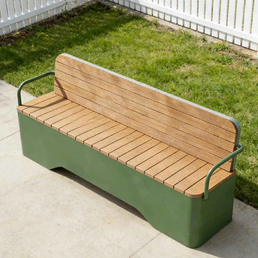 SOLARA Outdoor Garden Bench - Wood-Plastic Slatted Seat with Iron Frame, 120/150/180/200cm Patio Park Seating Bench -Green - Image 12