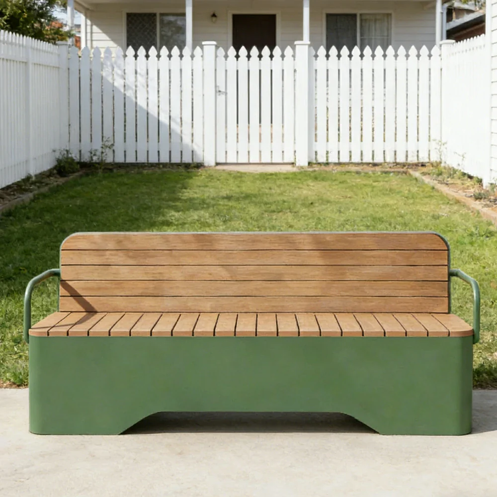 SOLARA Outdoor Garden Bench - Wood-Plastic Slatted Seat with Iron Frame, 120/150/180/200cm Patio Park Seating Bench -Green - Image 14