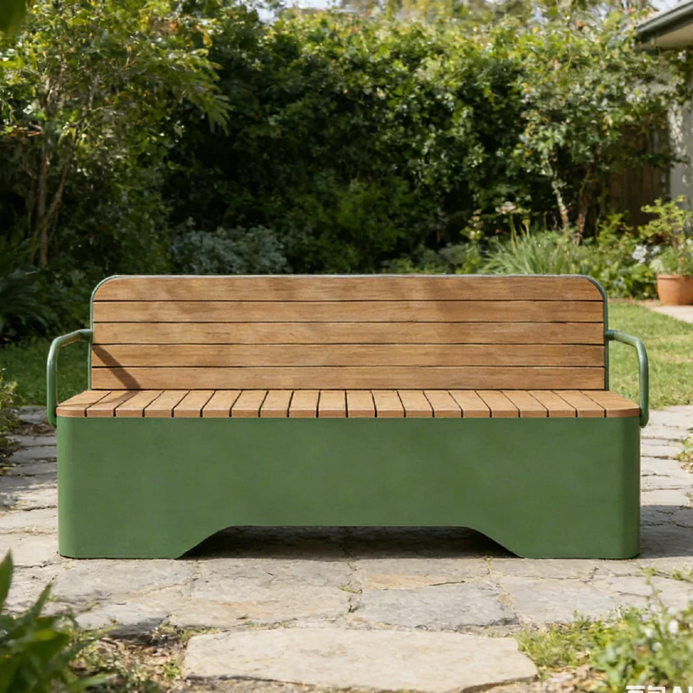 SOLARA Outdoor Garden Bench - Wood-Plastic Slatted Seat with Iron Frame, 120/150/180/200cm Patio Park Seating Bench -Green - Image 17