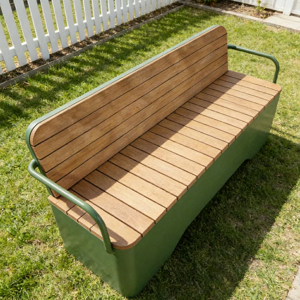 SOLARA Outdoor Garden Bench - Wood-Plastic Slatted Seat with Iron Frame, 120/150/180/200cm Patio Park Seating Bench -Green - Image 19
