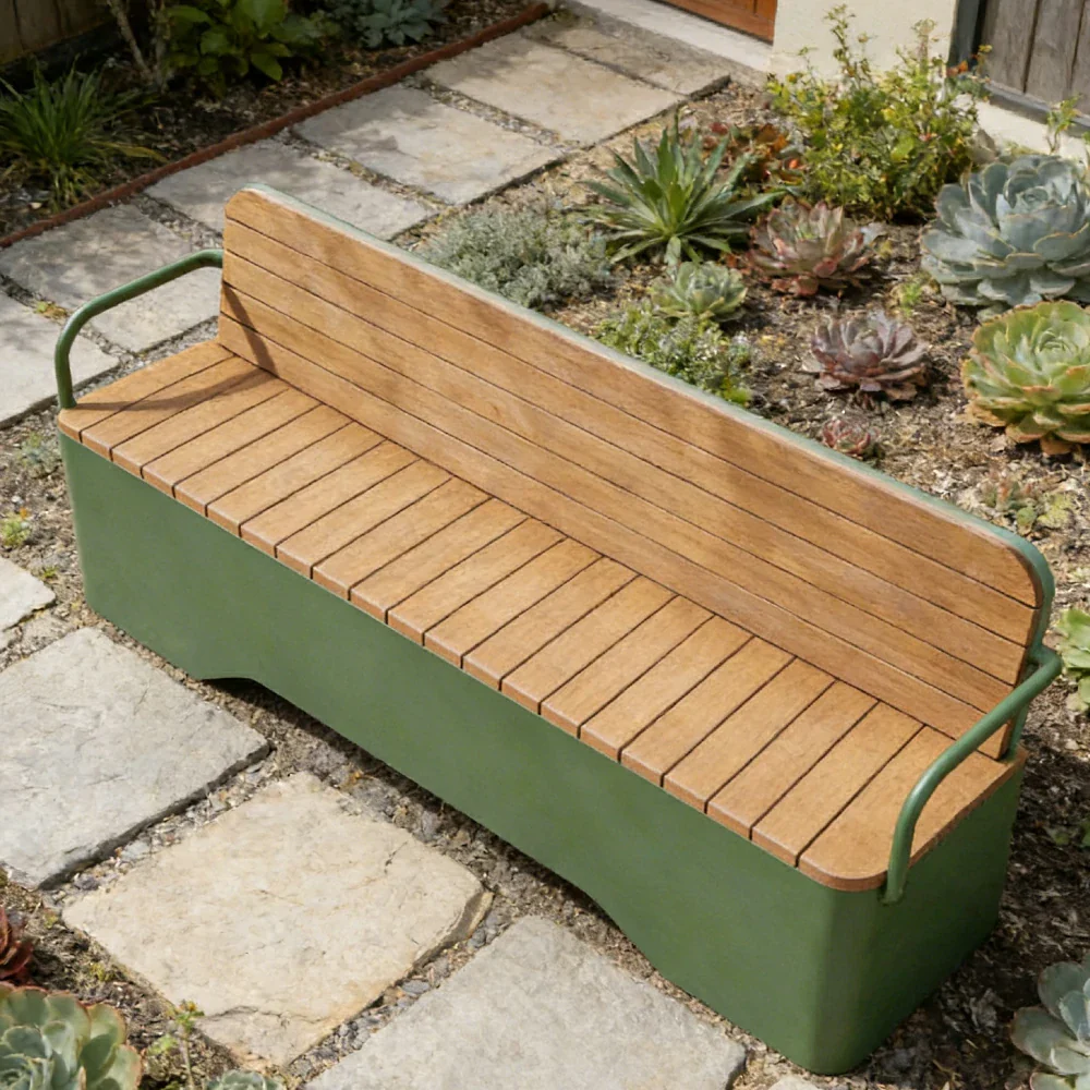 SOLARA Outdoor Garden Bench - Wood-Plastic Slatted Seat with Iron Frame, 120/150/180/200cm Patio Park Seating Bench -Green - Image 8