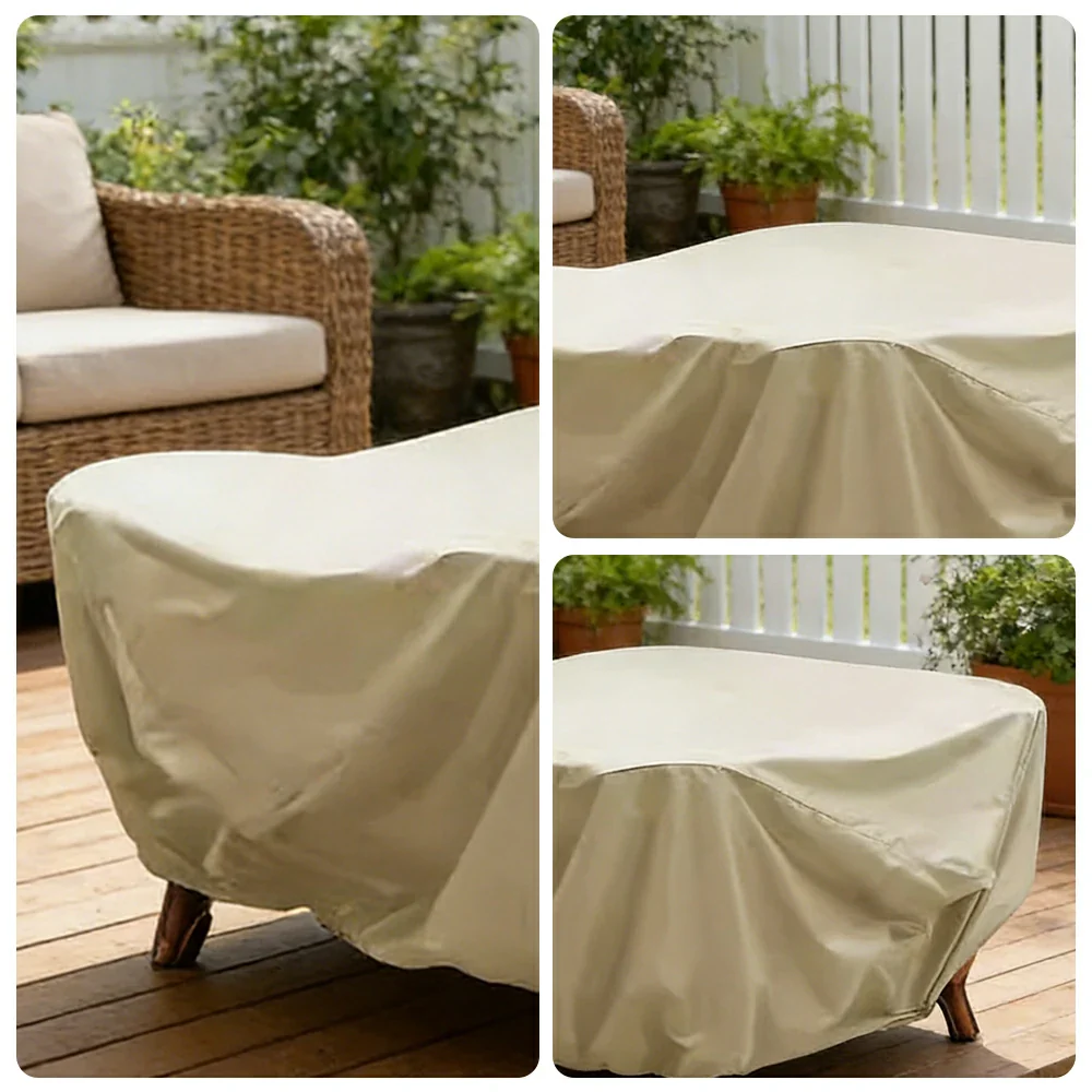 SOLARA Outdoor Table & Chair Rain Cover - 120/160/200cm Waterproof Oxford Fabric with Protective Rubber Backing, All-Weather Outdoor Protection - Beige - Image 3