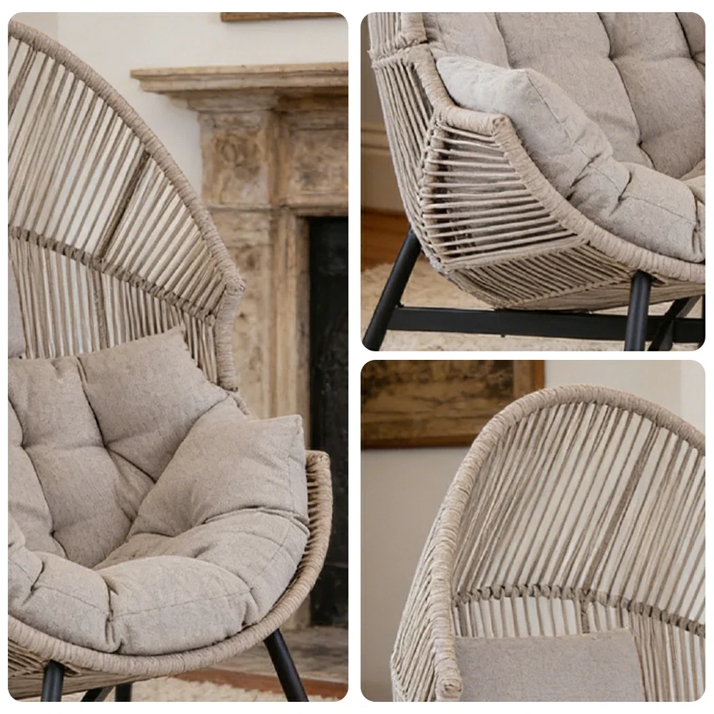 SOLARA Outdoor Rattan Lounge Chair - Wraparound Thick Cushion with Headrest, 142cm Relaxing Recliner for Patio Garden Balcony - Ivory White - Image 3