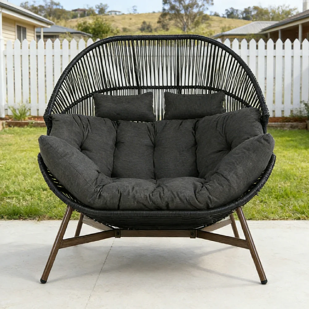 SOLARA Cloud Comfort Lounge Chair - Extra Wide Seating with Wraparound Cushion and Headrest, 142cm Patio Relax Chair - Matte Black - Image 2
