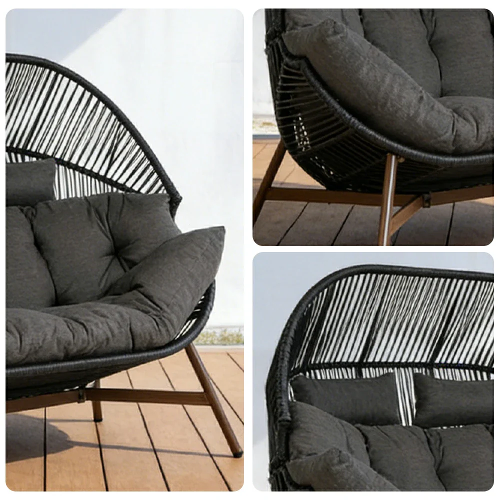 SOLARA Cloud Comfort Lounge Chair - Extra Wide Seating with Wraparound Cushion and Headrest, 142cm Patio Relax Chair - Matte Black - Image 3