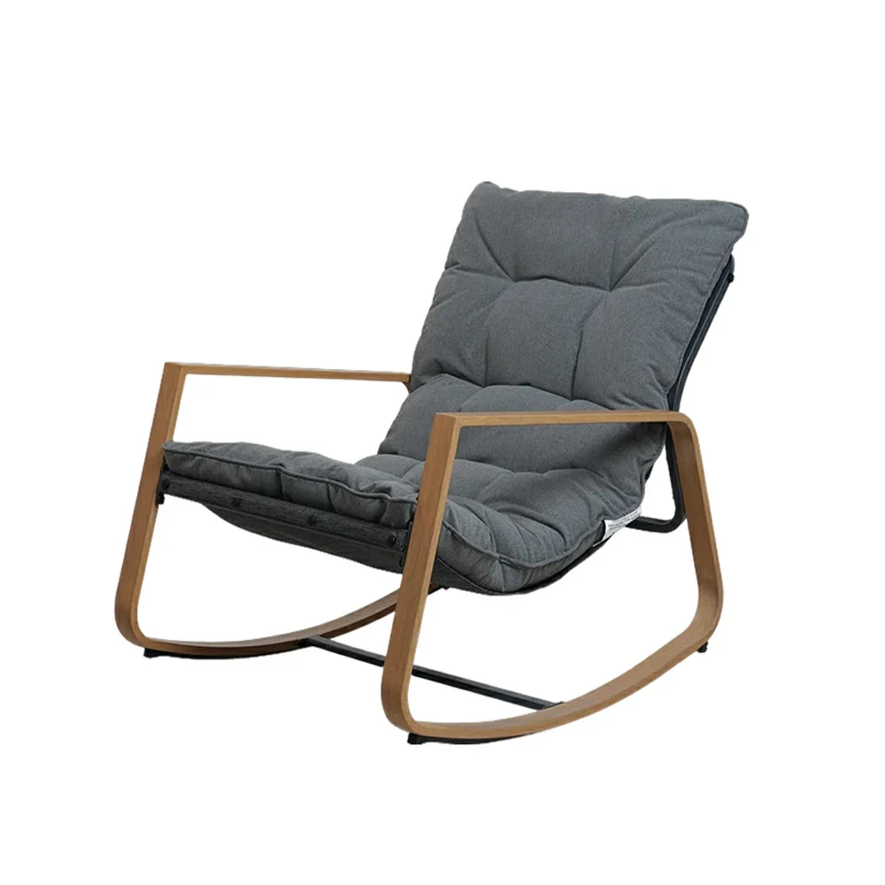 SOLARA Comfort Rocking Chair - Plush Tufted Cushion Wood-Grain Rocker Frame Relax Chair for Living Room Balcony - Grey