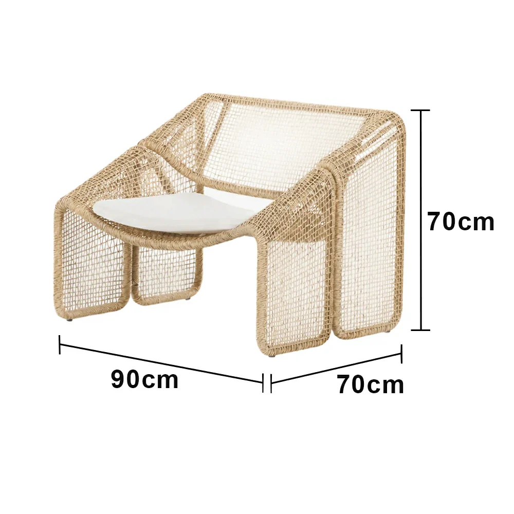 SOLARA Outdoor Rattan Armchair - Ergonomic Comfort Cushion, Powder-Coated Aluminium Frame, Square-Weave Rattan Patio Lounge Chair - Natural - Image 5