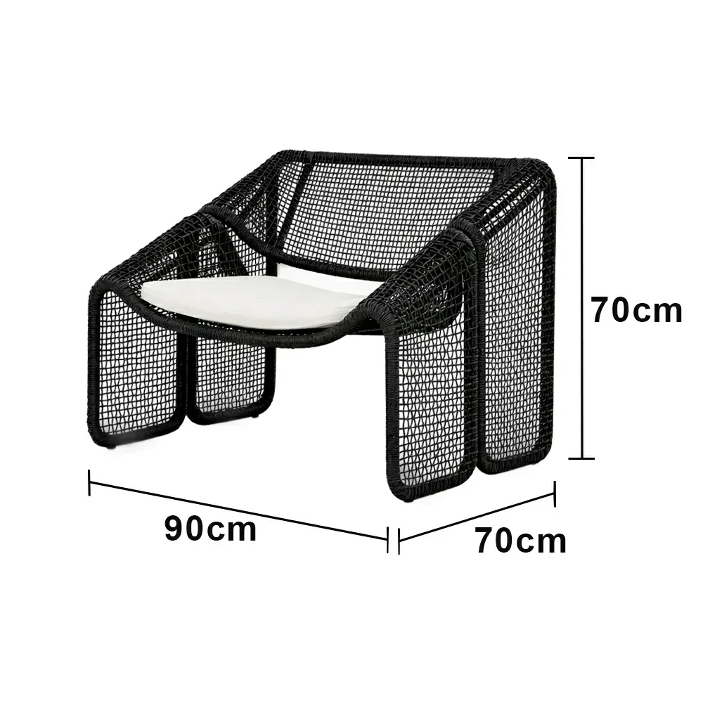 SOLARA Outdoor Rattan Armchair - Ergonomic Comfort Cushion, Powder-Coated Aluminium Frame, Square-Weave Rattan Patio Lounge Chair - Black - Image 5