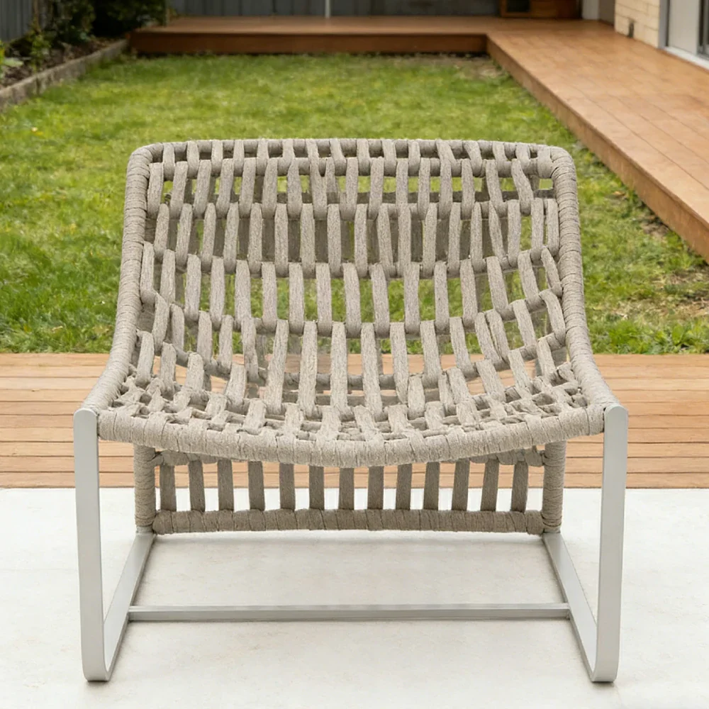 SOLARA Mesh Tube Lounge Chair - Powder-Coated Aluminium Frame Relax Chair with Footrest - Light Grey - Image 2