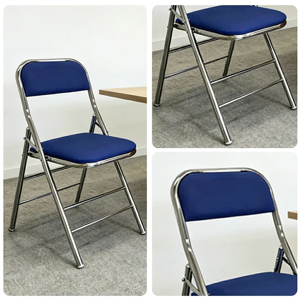 SOLARA Foldable Stainless Steel Chair 304 Anti-Rust PU Leather Seat Heavy Duty Space Saving Portable Seating for Home Kitchen Balcony - Blue - Image 3