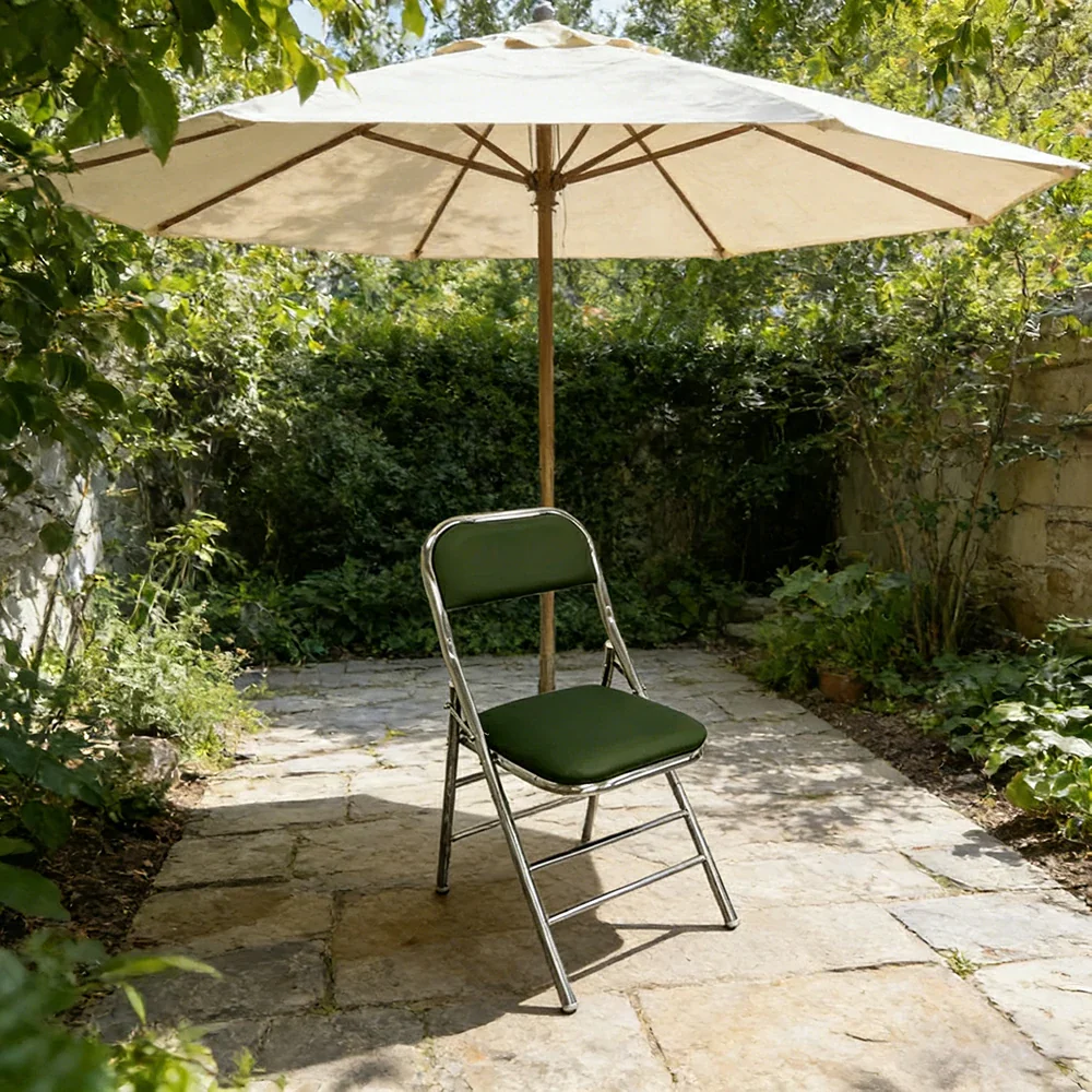SOLARA Foldable Stainless Steel Chair 304 Anti-Rust PU Leather Seat Heavy Duty Space Saving Portable Seating for Home Kitchen Balcony - Green - Image 2