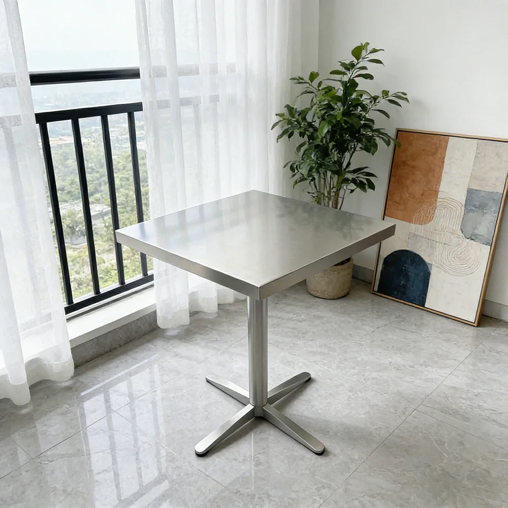 SOLARA Stainless Steel Thick Edge Square Table Heavy Duty Stable Frame Multi-Size 50/60/80cm for Kitchen Café Dining - Image 4
