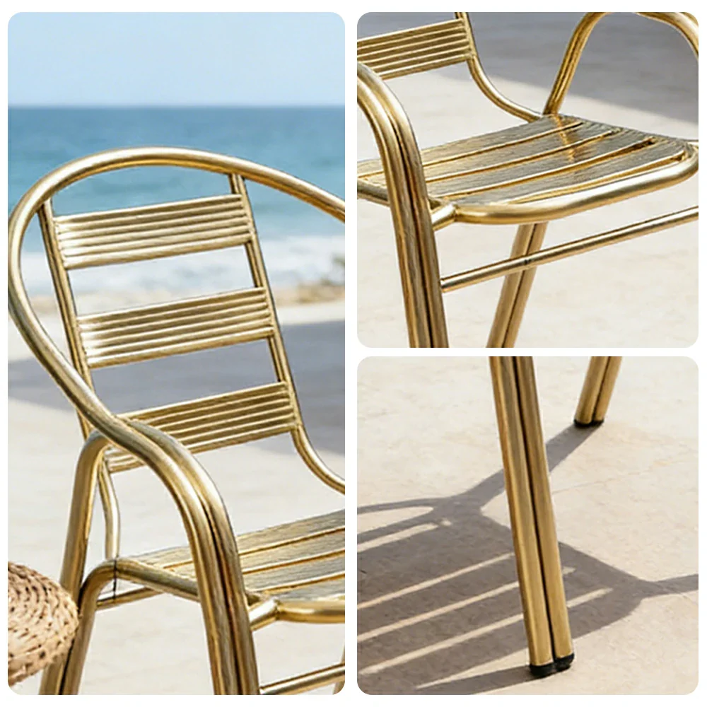 SOLARA Stainless Steel Outdoor Chair Weather Resistant Heavy Duty Reinforced Frame Patio Garden Balcony Seating - Gold - Image 3