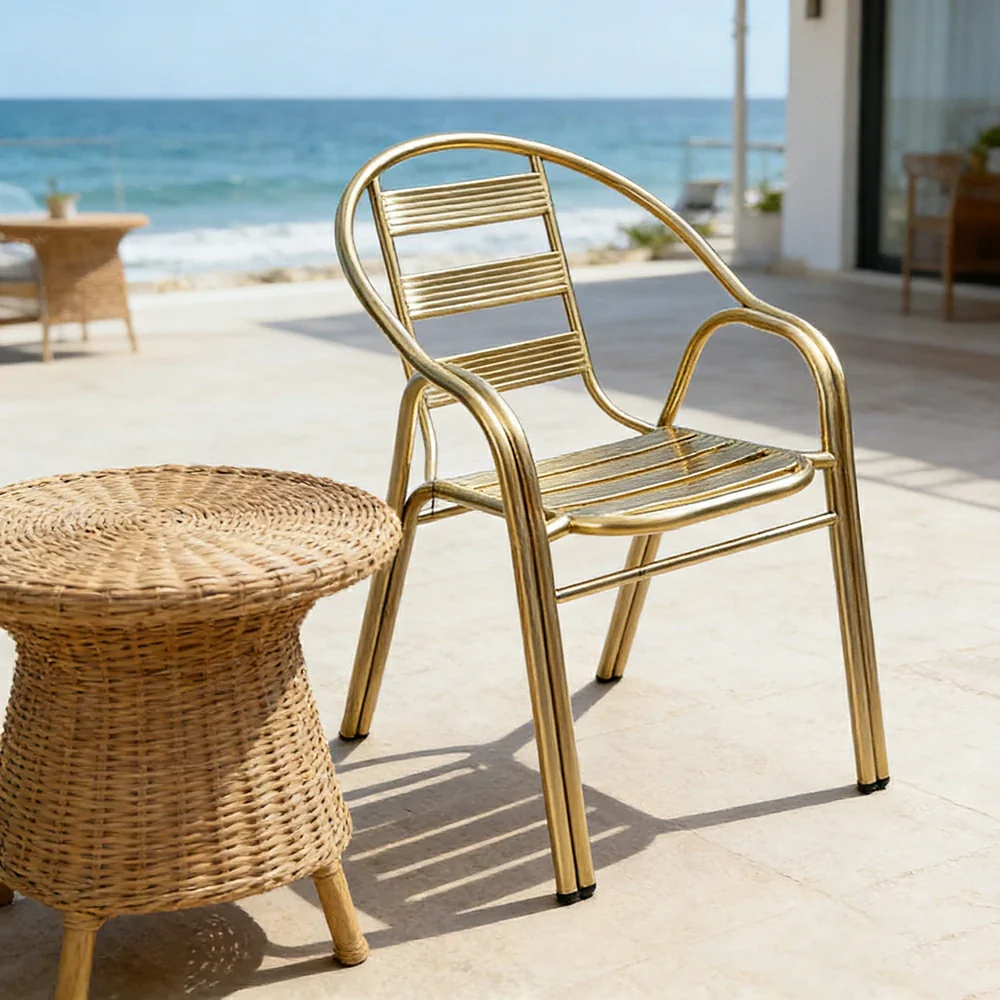 SOLARA Stainless Steel Outdoor Chair Weather Resistant Heavy Duty Reinforced Frame Patio Garden Balcony Seating - Gold - Image 4