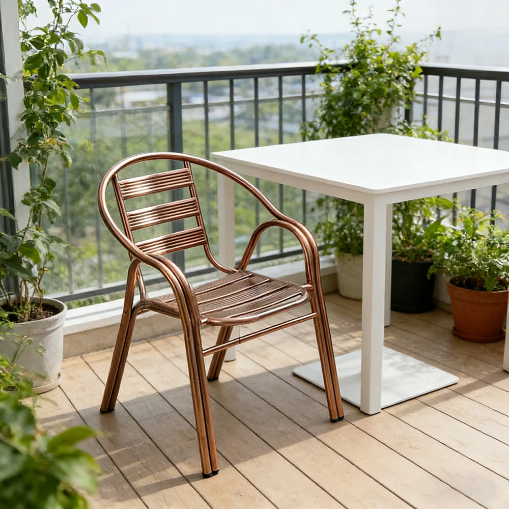 SOLARA Stainless Steel Outdoor Chair Weather Resistant Heavy Duty Reinforced Frame Patio Garden Balcony Seating - Rose Gold - Image 2