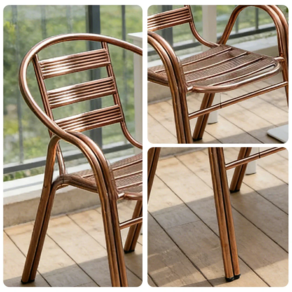 SOLARA Stainless Steel Outdoor Chair Weather Resistant Heavy Duty Reinforced Frame Patio Garden Balcony Seating - Rose Gold - Image 3