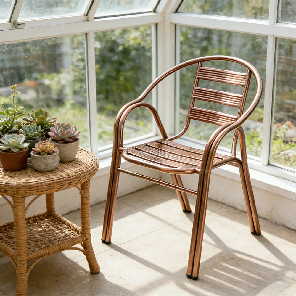 SOLARA Stainless Steel Outdoor Chair Weather Resistant Heavy Duty Reinforced Frame Patio Garden Balcony Seating - Rose Gold - Image 4