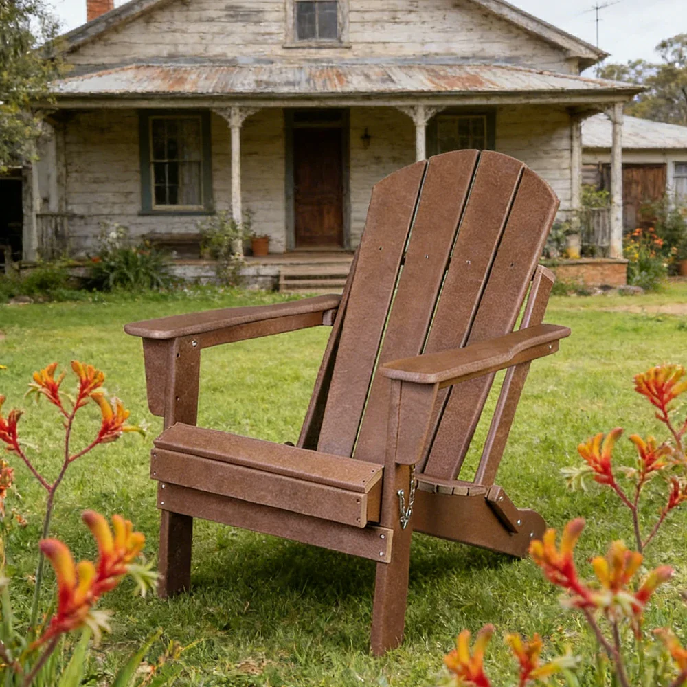 SOLARA Chair - Folding Outdoor Lounge Chair, Weather-Resistant HDPE Material, Classic Patio Garden Seating - Coffee - Image 2