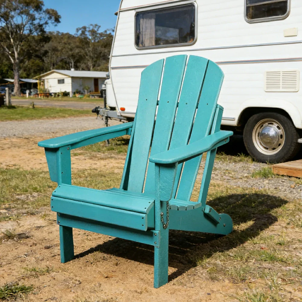 SOLARA Chair - Folding Outdoor Lounge Chair, Weather-Resistant HDPE Material, Classic Patio Garden Seating - Lighte Blue - Image 2