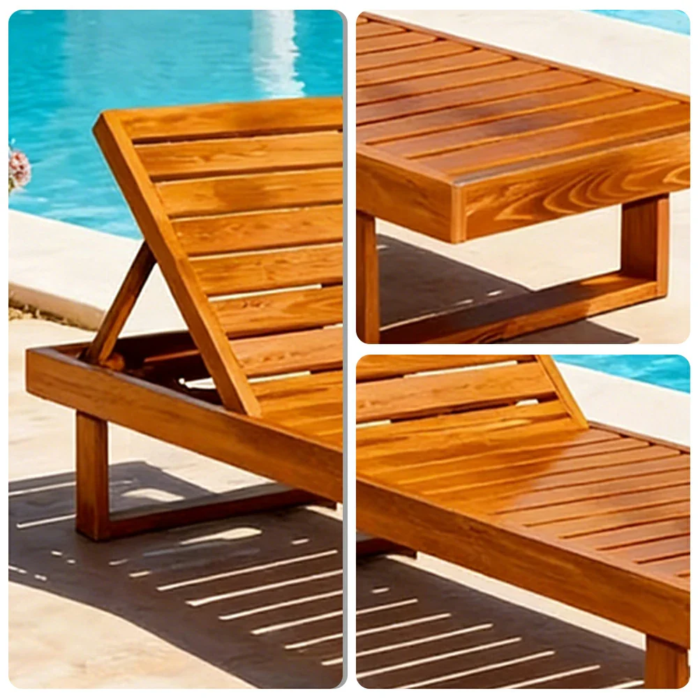 SOLARA Outdoor Reclining Sun Lounger - Multi-Position Adjustable Backrest, Premium Hardwood Construction, Weather-Resistant Finish - Yellow - Image 3
