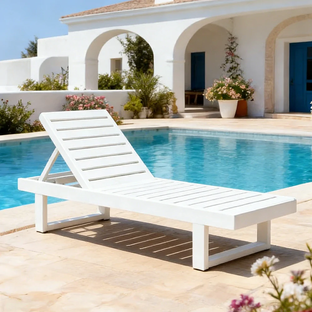 SOLARA Outdoor Reclining Sun Lounger - Multi-Position Adjustable Backrest, Premium Hardwood Construction, Weather-Resistant Finish - White - Image 2