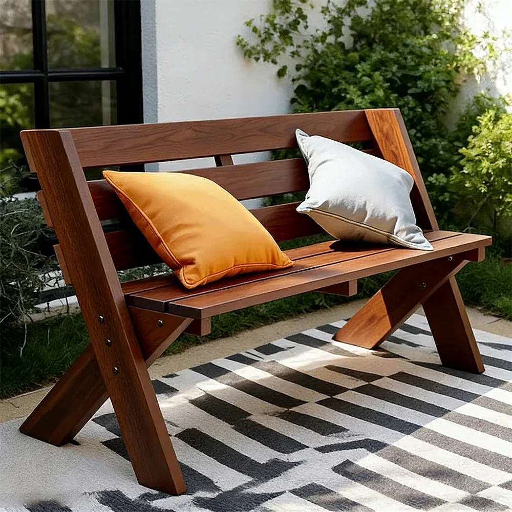 SOLARA 120/150cm Outdoor Two-Seater Bench - Heavy-Duty Solid Hardwood Construction, Reinforced X-Frame Support, Weather-Resistant Finish - Brown - Image 4